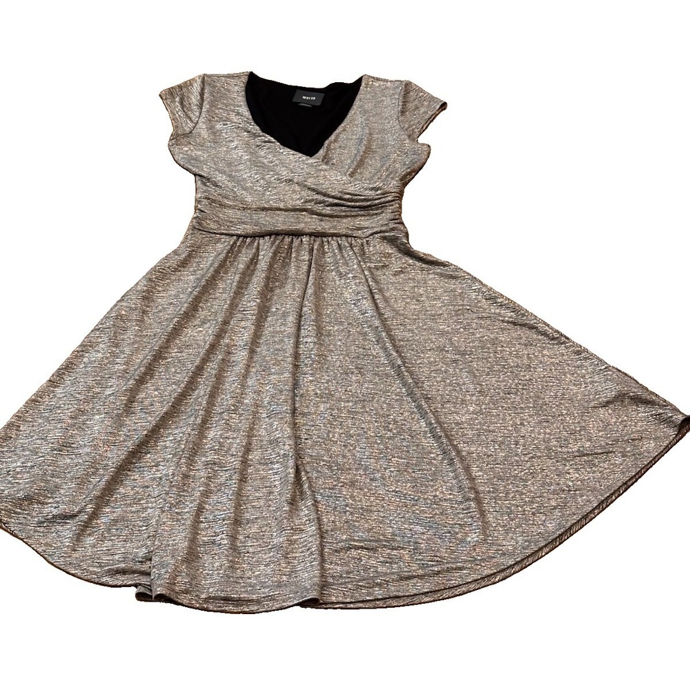 Maeve Anthropologie Womens XS Tamera Dress Silver Shimmer Faux Wrap Ruched Party